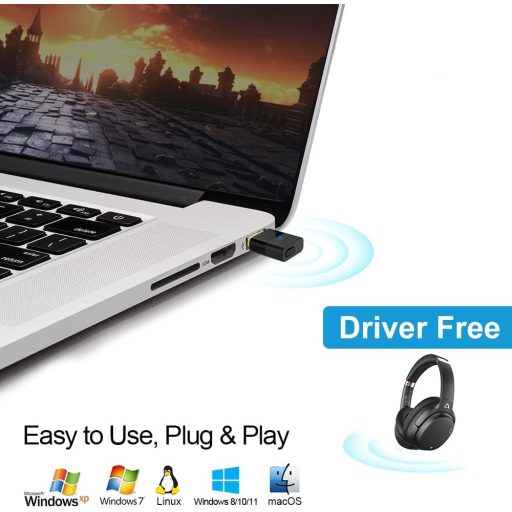 1Mii Bluetooth 5.2 Adapter PC és PS4/PS5 Konzolokhoz - USB Dongle aptX Alacsony Késleltetéssel Fejhallgatók és Hangszórók Csatlakoztatásához