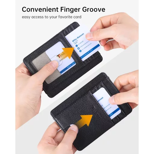 Pánska mini peňaženka Teskyer s RFID ochranou, čierne kožené puzdro na karty