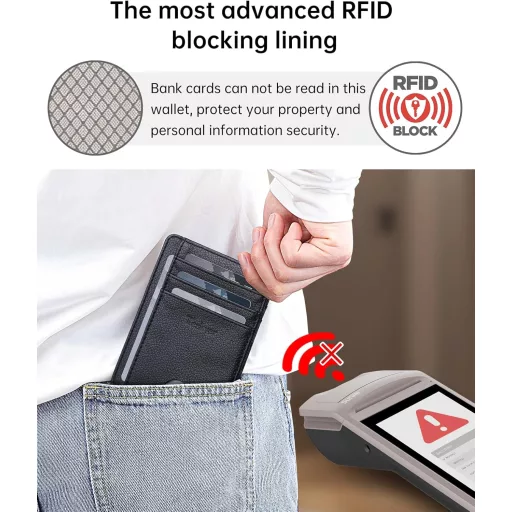 Pánska mini peňaženka Teskyer s RFID ochranou, čierne kožené puzdro na karty