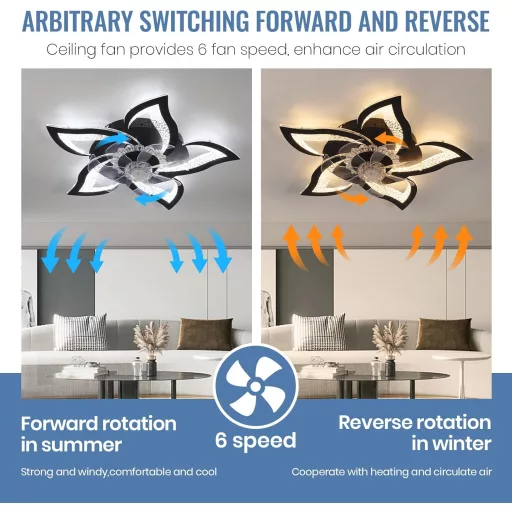 CANEOE Modern LED Mennyezeti Ventilátor Lámpa 80W - Fekete Virág Dizájn, Távirányítós, Applikációval Vezérelhető, Időzíthető, Fényerőszabály