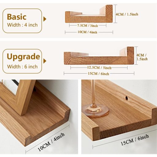 OAKERLAND 80 cm tölgy fali polc, lebegő fapolc otthonhoz, irodához, hálóhoz, nappalihoz