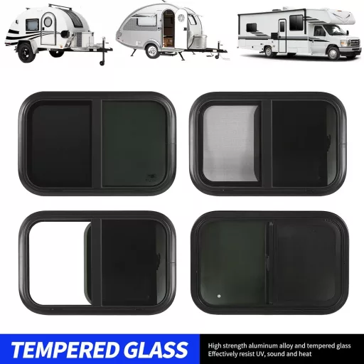 AQXREIGHT 700x300mm Lakóautó Csúszóablak Tempered Glass Fekete Alumínium Kerettel Szúnyoghálóval