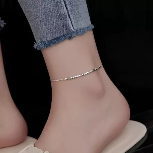 JSNOM Brățări de gleznă argintii de damă, impermeabile, ajustabile, duble, rezistente, cadou pentru fete