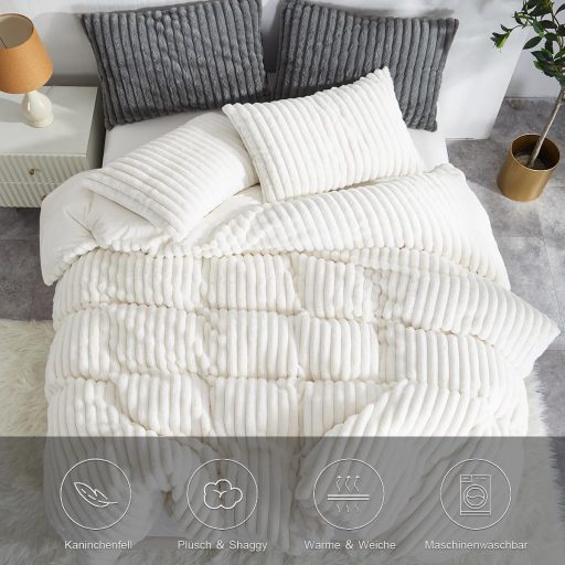 Lanqinglv Plüss Téli Ágyneműhuzat 135x200cm 4 Részes Fehér Flanel