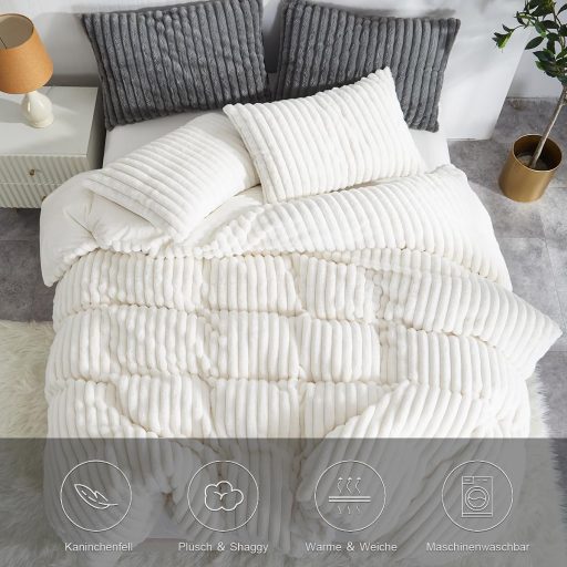 Lanqinglv Plüss Téli Ágyneműhuzat 135x200cm 4 Részes Fehér Flanel