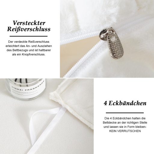Lanqinglv Plüss Téli Ágyneműhuzat 135x200cm 4 Részes Fehér Flanel