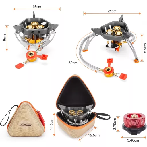 Arzător de camping rezistent la vânt WADEO 7200W cu aprindere piezo și adaptor pentru butan