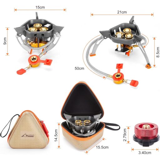 WADEO 7200W szélálló kemping gázfőzőhely piezo gyújtással és bután adapterrel