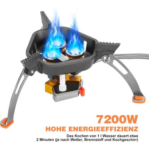 WADEO 7200W szélálló kemping gázfőzőhely piezo gyújtással és bután adapterrel