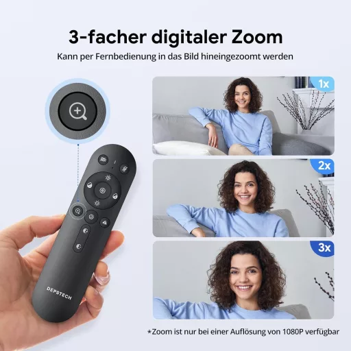 Cameră web DEPSTECH DW50 Pro 4K Ultra HD cu microfon, zoom 3x, senzor Sony, microfon dual cu anulare a zgomotului, telecomandă, focalizare automată PC, laptop, Ma