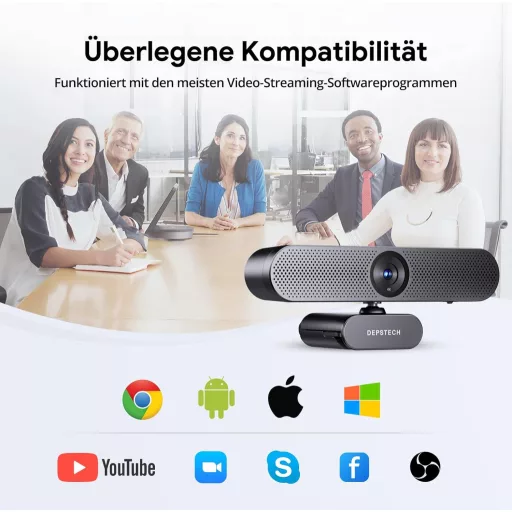 Cameră web DEPSTECH DW50 Pro 4K Ultra HD cu microfon, zoom 3x, senzor Sony, microfon dual cu anulare a zgomotului, telecomandă, focalizare automată PC, laptop, Ma