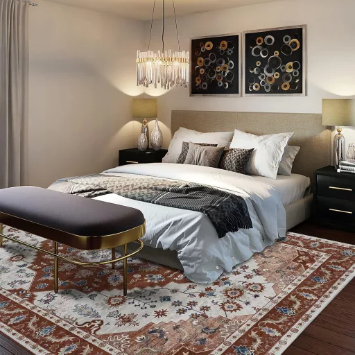 Vamcheer Vintage Szőnyeg 160x230cm Narancssárga Puha Mosható Szőrme Szőnyeg