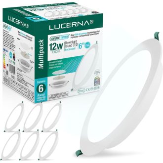   LUCERNA Lampă LED de plafon, încastrată, 12W - Alb Rece 6500K, Spot rotund - 1350 Lumeni - Downlight încorporabil 140-150mm - Set de 6 bucăți