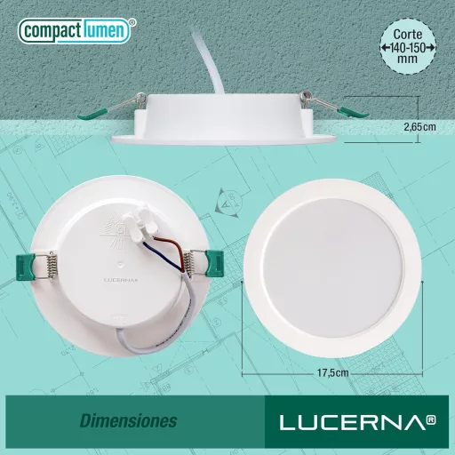 LUCERNA Lampă LED de plafon, încastrată, 12W - Alb Rece 6500K, Spot rotund - 1350 Lumeni - Downlight încorporabil 140-150mm - Set de 6 bucăți