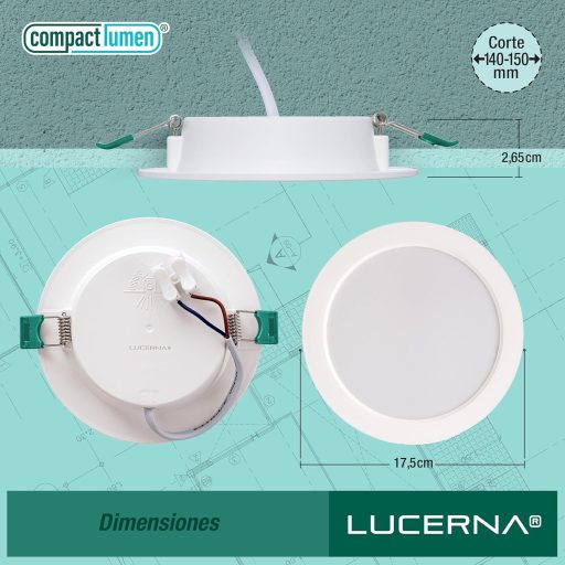 LUCERNA Süllyeszthető LED Mennyezeti Lámpa 12W - Hideg Fehér 6500K Kerek Spotlámpa - 1350 Lumen - 140-150mm Beépíthető Downlight - 6 darabos