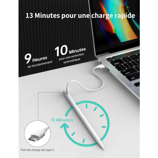 MEKO iPad Stylus Toll Tenyérérzékelővel - Gyorstöltés, Dőlésérzékelés, Kompatibilis iPad Air 3-5, Mini 5-6, Pro 11/12.9 Modellekkel (2018-20