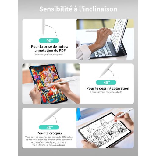 MEKO iPad Stylus Toll Tenyérérzékelővel - Gyorstöltés, Dőlésérzékelés, Kompatibilis iPad Air 3-5, Mini 5-6, Pro 11/12.9 Modellekkel (2018-20