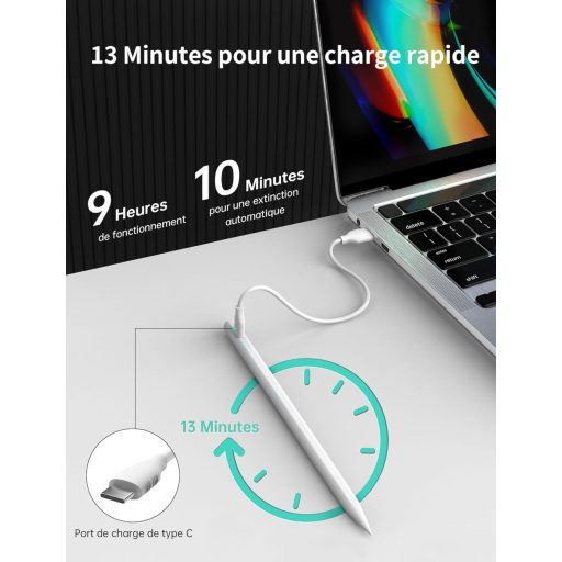 MEKO iPad Stylus Toll Tenyérérzékelővel - Gyorstöltés, Dőlésérzékelés, Kompatibilis iPad Air 3-5, Mini 5-6, Pro 11/12.9 Modellekkel (2018-20