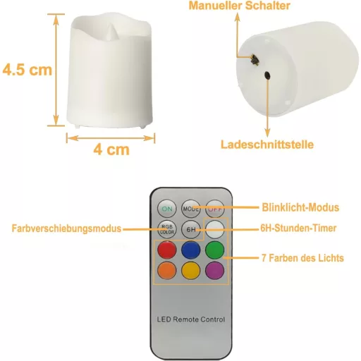 Yunsheng 12 ks RGB LED sviečok s diaľkovým ovládaním, časovačom a USB nabíjačkou
