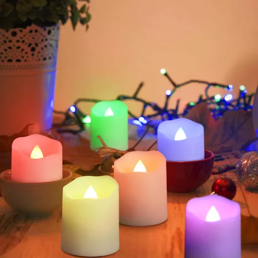 Yunsheng 12 ks RGB LED sviečok s diaľkovým ovládaním, časovačom a USB nabíjačkou