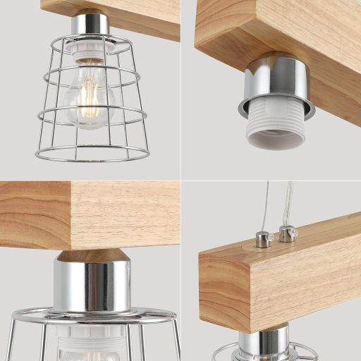 FORCOSO Lampă suspendată din ratan pentru masă de dining, cu 3 becuri - Lampă de tavan împletită vintage boho, decor pentru living, dormitor, bucătărie (Ø21cm x3)