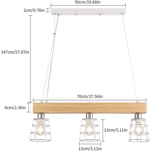 FORCOSO Lampă suspendată din ratan pentru masă de dining, cu 3 becuri - Lampă de tavan împletită vintage boho, decor pentru living, dormitor, bucătărie (Ø21cm x3)