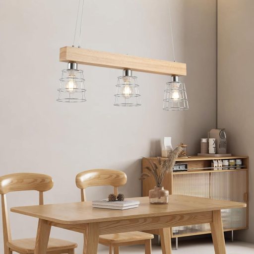 FORCOSO Lampă suspendată din ratan pentru masă de dining, cu 3 becuri - Lampă de tavan împletită vintage boho, decor pentru living, dormitor, bucătărie (Ø21cm x3)