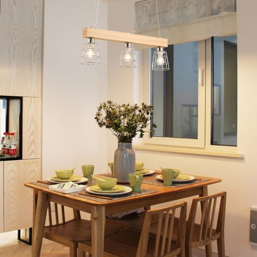 FORCOSO Lampă suspendată din ratan pentru masă de dining, cu 3 becuri - Lampă de tavan împletită vintage boho, decor pentru living, dormitor, bucătărie (Ø21cm x3)