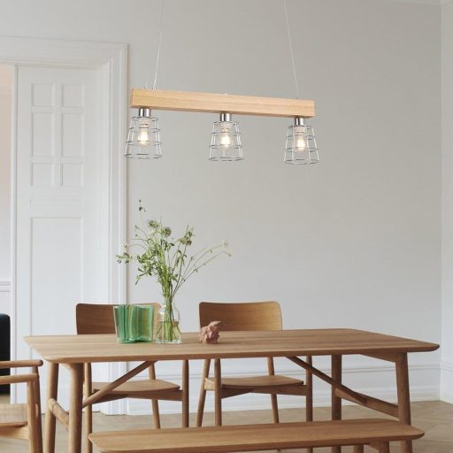 FORCOSO Lampă suspendată din ratan pentru masă de dining, cu 3 becuri - Lampă de tavan împletită vintage boho, decor pentru living, dormitor, bucătărie (Ø21cm x3)