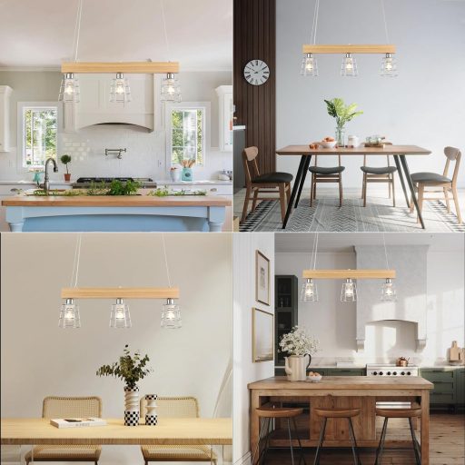 FORCOSO Lampă suspendată din ratan pentru masă de dining, cu 3 becuri - Lampă de tavan împletită vintage boho, decor pentru living, dormitor, bucătărie (Ø21cm x3)