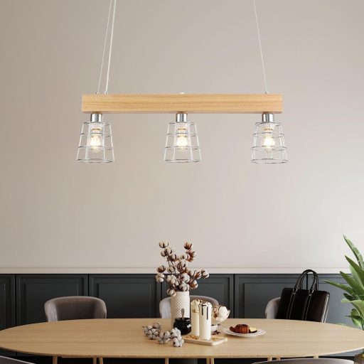 FORCOSO Lampă suspendată din ratan pentru masă de dining, cu 3 becuri - Lampă de tavan împletită vintage boho, decor pentru living, dormitor, bucătărie (Ø21cm x3)