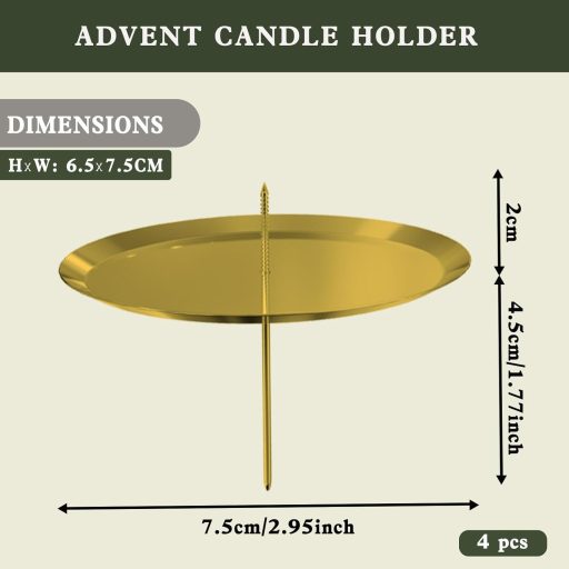 YD 4 darabos arany adventi gyertyatartó szett, 7,5 cm fém gyertyatartó adventi koszorúhoz