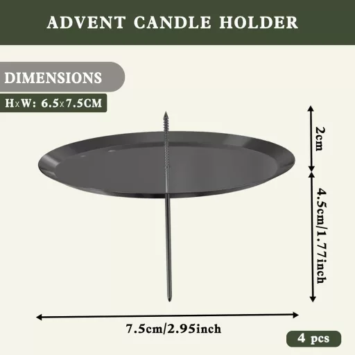 YD 4 buc. Suport Lumânare Coroană Advent, 7,5 cm, Suport Metalic Negru pentru Lumânări, Decor pentru Advent