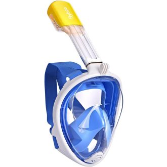   Flyboo Maska za ronjenje - 180° Panoramska maska za cijelo lice sa disalicom, protiv zamagljivanja, za ronjenje, plivanje, plava, kompatibilna sa sportskim kamerama, za odrasle i djecu