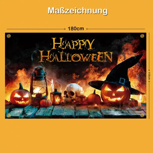 AEESRRU Halloween Dekorációs Molinó - Tök és Szellem Mintás Ajtódísz, Narancssárga-Fekete Háttér, Beltéri-Kültéri Horrordekoráció (180 x 110