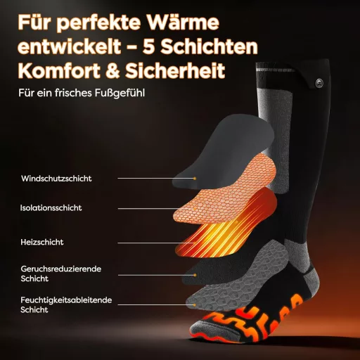 Șosete încălzite QZLGD cu baterie de 6000 mAh - Șosete termo electrice unisex cu 30% suprafață de încălzire mai mare, 4 niveluri de temperatură, pentru schi, drumeții