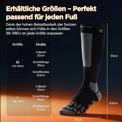 QZLGD Fűthető Zokni 6000 mAh Akkumulátorral - Unisex Elektromos Termo Zokni 30% Nagyobb Fűtési Felülettel, 4 Hőfokszinttel, Síeléshez, Túráz