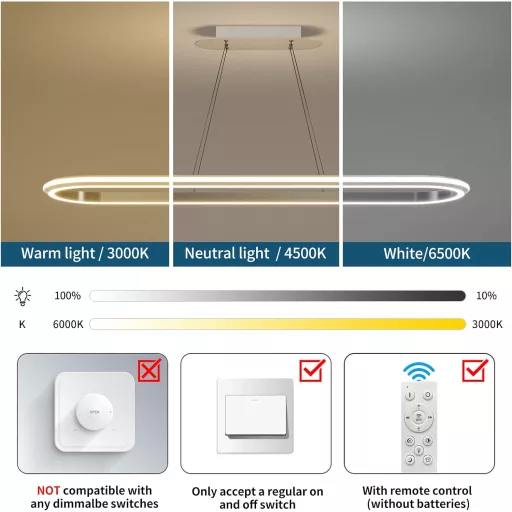 Mikeru Modern Ovális Függőlámpa 110cm Dimmelhető Távirányítóval