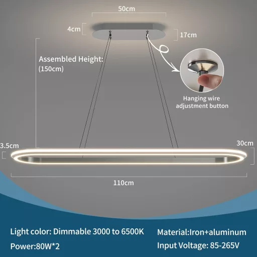 Mikeru Modern Ovális Függőlámpa 110cm Dimmelhető Távirányítóval