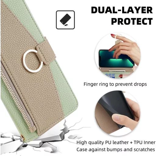 CasurvivePro iPhone 14 Plus Mágneses Pénztárca Tok Nyakpánttal Zöld