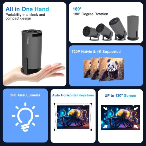 Magcubic 4K WiFi 6 Bluetooth 5.0 Hordozható Projektor Android 11 YouTube Előinstallált 130 Hüvelyk