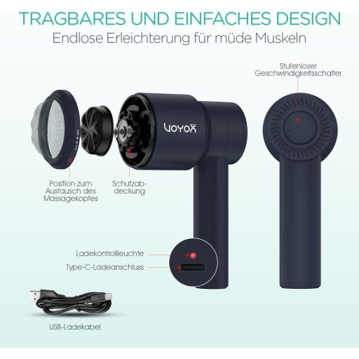 VOYOR-HEALTH CM410 Kézi Elektromos Masszírozó - Vezeték Nélküli Újratölthető Izomfájdalom Enyhítő Nyakra, Vállra, Hasra, Derékra, Combra (Ké