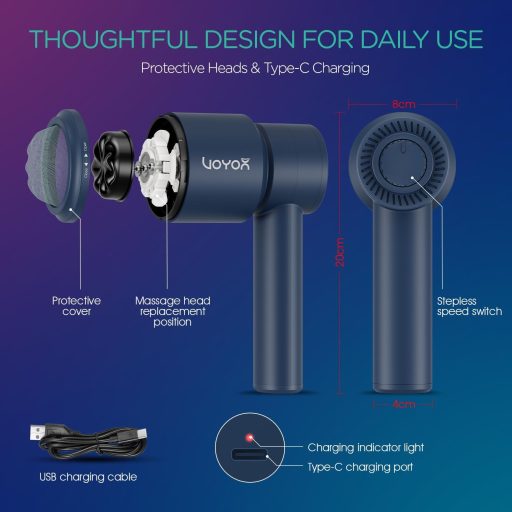 Aparat de masaj electric portabil VOYOR-HEALTH CM410 - Fără fir, reîncărcabil, pentru ameliorarea durerilor musculare la nivelul gâtului, umerilor, abdomenului, taliei, coapselor (Mână