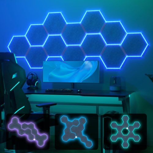 Set de 12 panouri acustice RGB TONOR - 32x28x1,2cm, plăci fonoizolante autoadezive cu iluminare controlabilă prin aplicație - Studio, Podcast,