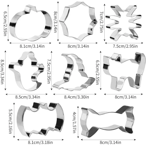 AUERVO Set de 8 forme pentru biscuiți de Halloween, din oțel inoxidabil