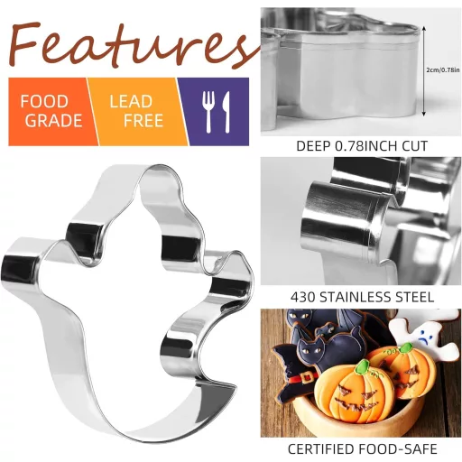 AUERVO Halloween Keksz Vágó 8 Részes Rozsdamentes Acél Sütikiszúró Készlet