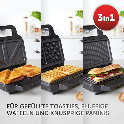 Breville 3 az 1-ben szendvics-, gofri- és panini sütő mély lemezekkel