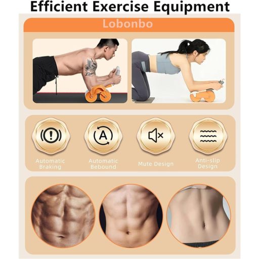 LXWINNER Automatický Odrazový Valček na Brušné Svaly, Dvojkolesový AB Roller Posilňovací Stroj s Podložkou na Kolená, Oranžový Fitness Prístroj pre Domáce Použitie