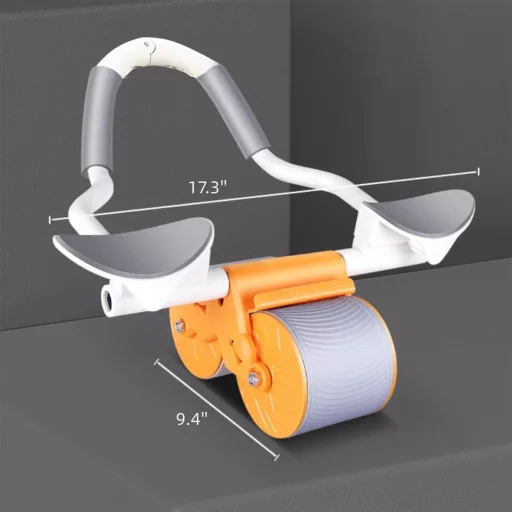 LXWINNER Roată Abdominală cu Revenire Automată, Aparat de Antrenament AB Roller cu Roți Duble și Covoraș pentru Genunchi, Portocaliu, Fitness Acasă