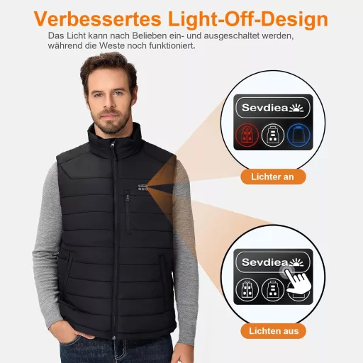 Vestă Încălzită Sevdiea pentru Bărbați, 9 Zone, Powerbank 16000mAh, Camping, Drumeții